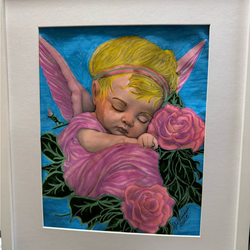 Angel Art Portrait with Pink and Blue Accents